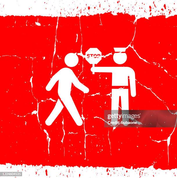 police man with a stop sign icon - split road stock illustrations