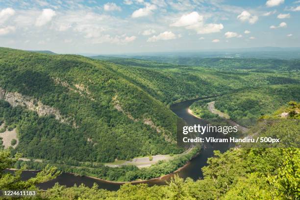 view of hills and river, tammany mountain, new jersey, usa - new jersey landscape stock pictures, royalty-free photos & images