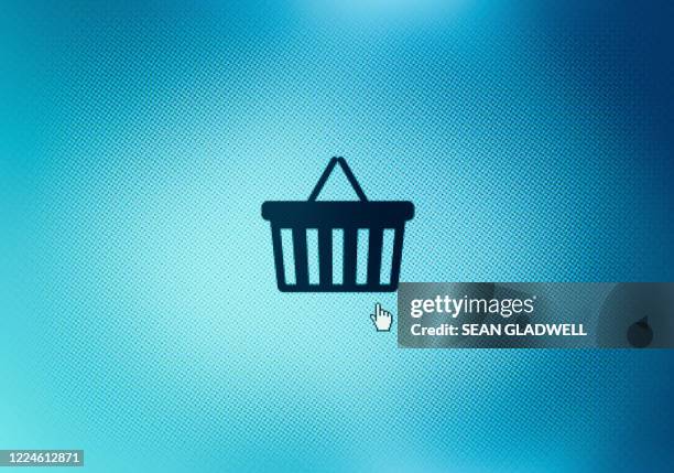 shopping basket icon on screen - shopping basket icon stock pictures, royalty-free photos & images