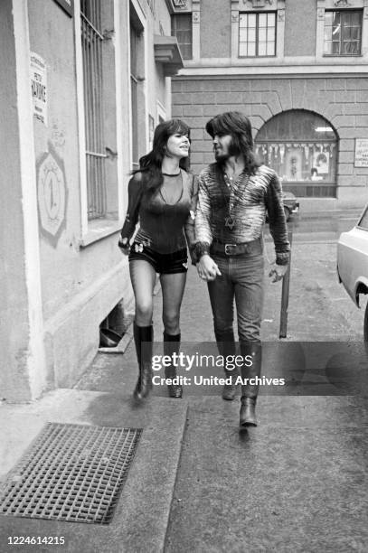 Singer Susan Aviles at Munich with Israeli singer Abi Ofarim, Germany, 1970s.