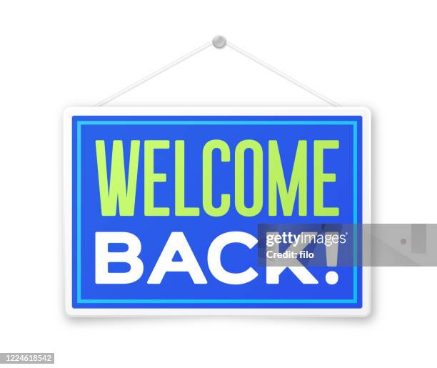 welcome back sign - store sign stock illustrations