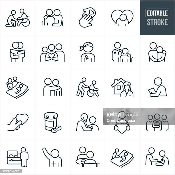 hospice thin line icons - editable stroke - family stock illustrations