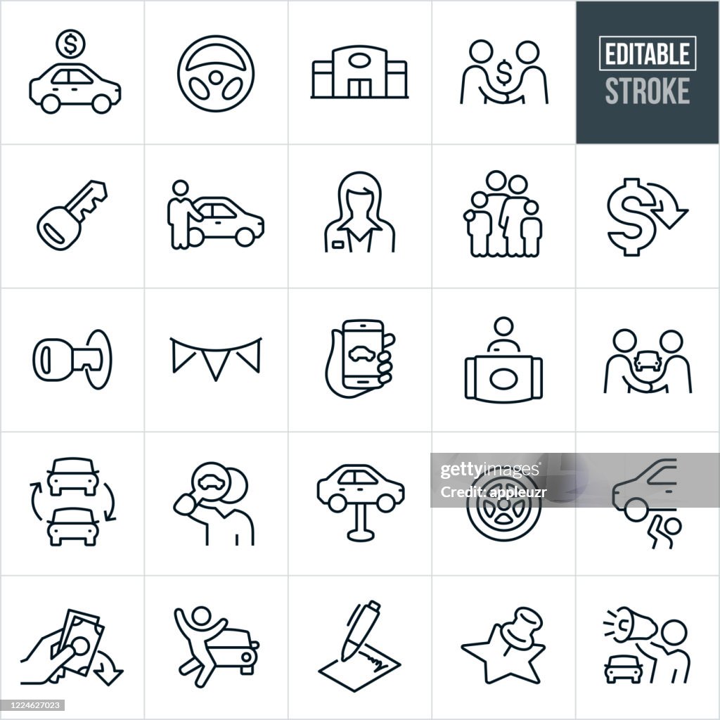 Iconos de línea fina de ventas automáticas - Trazo editable