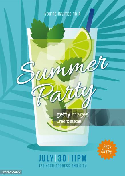 summer party invitation. - cocktail party invitation stock illustrations