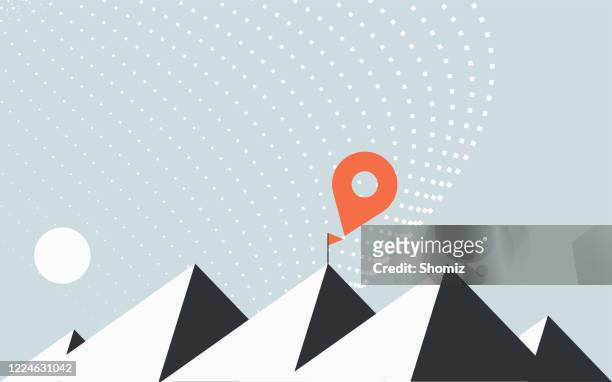 illustrazioni stock, clip art, cartoni animati e icone di tendenza di posizione di punta in montagna - single track