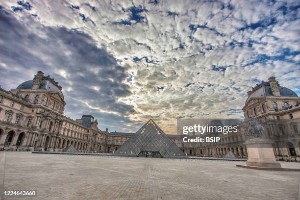 Europe, France, Paris, Le Louvre and the pyramid during confinement.