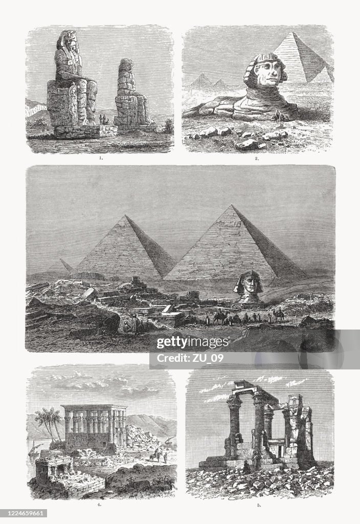Historical views of ancient Egyptian monuments, wood engravings, published 1893