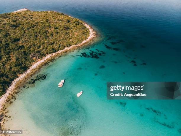 aerial view beautiful coastline bij turkije - aegean islands stockfoto's en -beelden