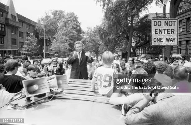 American novelist, journalist, essayist, playwright, film-maker, actor, and social activist Norman Mailer , central figure, suit and tie, megaphone,...