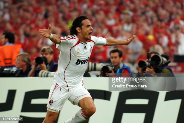 Filippo Inzaghi of AC Milan celebrates scoring his side's second goal during the UEFA Champions League final between AC Milan and Liverpool at the...