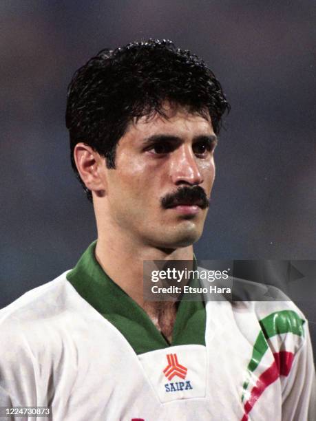 Ali Daei of Iran is seen prior to the FIFA World Cup France Asian Play-Off match between Japan and Iran at the Larkin Stadium on November 16, 1997 in...