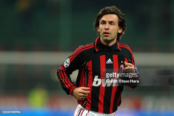 Andrea Pirlo of AC Milan in action during the Serie A match between AC Milan and Chievo Verona at the Stadio Giuseppe Meazza on March 3, 2007 in...