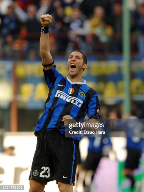 Marco Materazzi of Inter Milan celebrates during the Serie A match between Inter Milan and AC Milan at the Stadio Giuseppe Meazza on March 11, 2007...