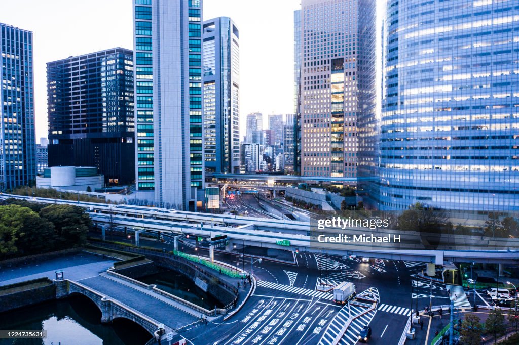 Tokyo Shiodome aerial view of the downtown