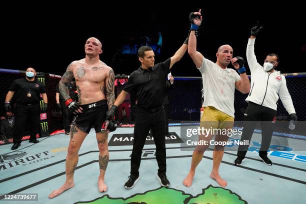 Glover Teixeira of Brazil celebrates his victory over Anthony Smith in their light heavyweight bout during the UFC Fight Night Event at VyStar...