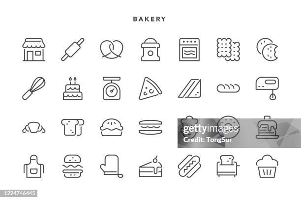 stockillustraties, clipart, cartoons en iconen met bakkerij pictogrammen - toasted sandwich