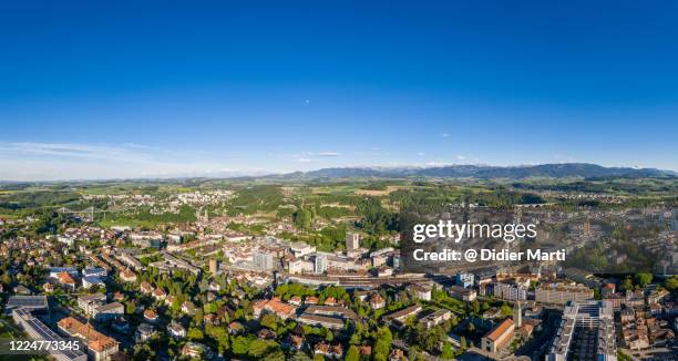 aerial panorama of the city of fribourgi n switzerland - freiburg skyline stock pictures, royalty-free photos & images