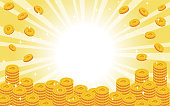 Vector illustration of many gold coins. Point