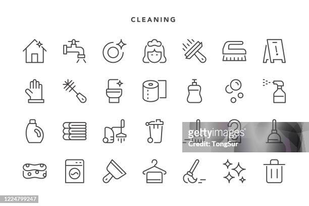 illustrazioni stock, clip art, cartoni animati e icone di tendenza di icone di pulizia - washing up glove