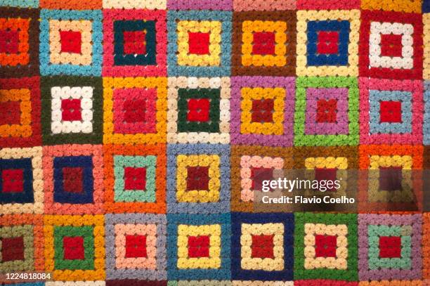 handmade yo-yo blanket boho style - knitted stock pictures, royalty-free photos & images