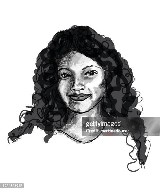 Little Girl With Curly Hair Drawing High Res Illustrations - Getty Images