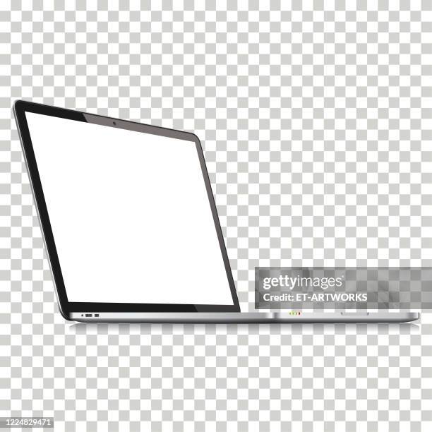 realistic vector perspective view of laptop on transparent background template. - macbook laptop white background stock illustrations