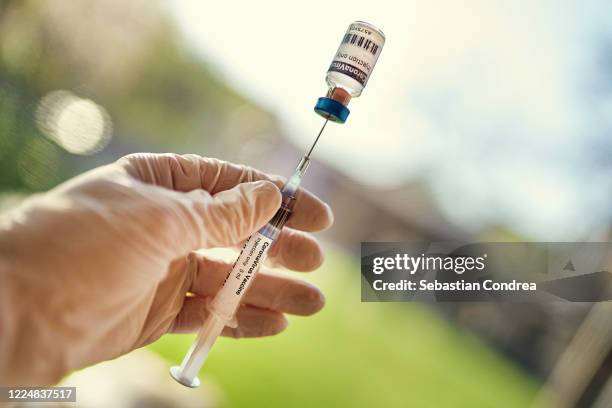 a woman doctor holds a syringe in front of the window. - doping bildbanksfoton och bilder