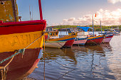 Brazilian Fishing rustic wooden Boats in Bahia, northeast Brazil - Porto Seguro, Arraial d'Ajuda