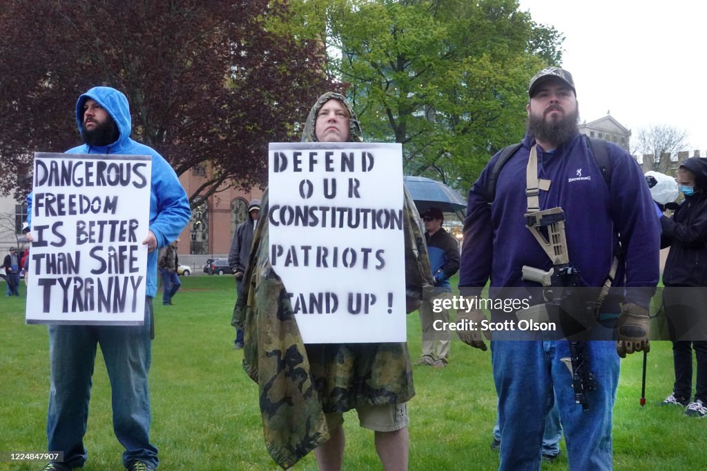 Protestors Rally At Michigan State Capitol Against Shelter-In-Place Orders