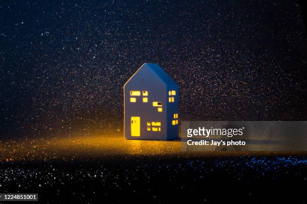 home at christmas - xmas tree snow lights silly stock pictures, royalty-free photos & images