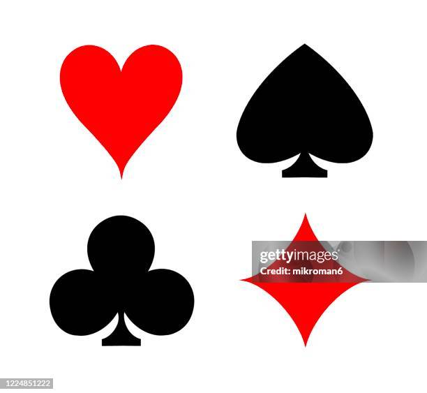 playing card set, four card symbols - carte da gioco foto e immagini stock