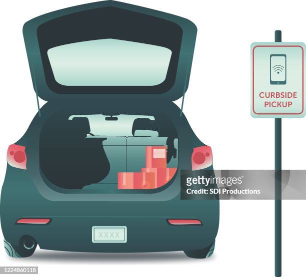 illustrations, cliparts, dessins animés et icônes de illustration d’une voiture à l’emplacement de ramassage de curbside - aplatir la courbe