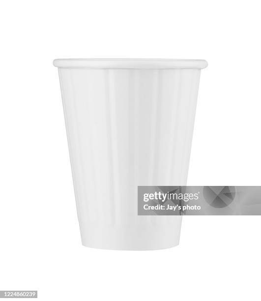 white disposable coffee cup isolated on white background with clipping path. real photo. paper. - plastic sleeve stock pictures, royalty-free photos & images