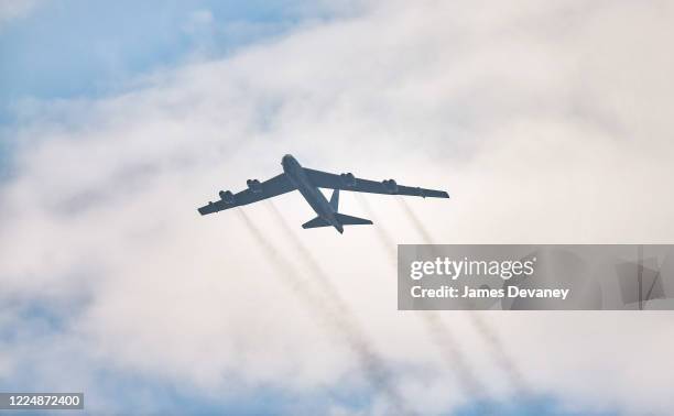 Stratofortress flies over the Hudson River during the "Salute to America" military flyover on July 4, 2020 in New York City.