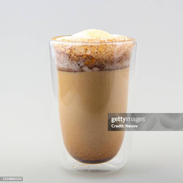 glass of hot cappuccino isolated on white background - coffee foam imagens e fotografias de stock