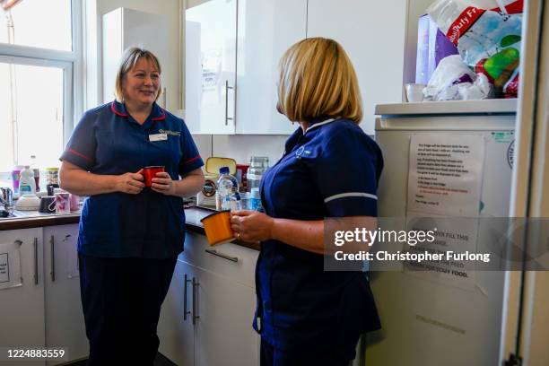 Intensive Care Unit nurses, matron Helen Williams and senior sister Joanne Richards take a short break in their ward kitchen,at Wrexham Maelor...