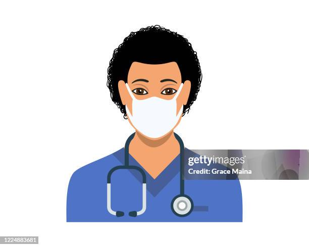 young male nurse in blue nurse's scrubs with a stethoscope vector - male nurse stock illustrations