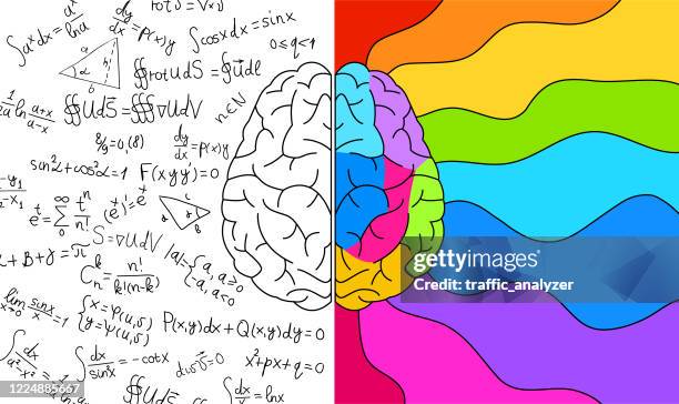 left/right brain theory - complicated equation stock illustrations