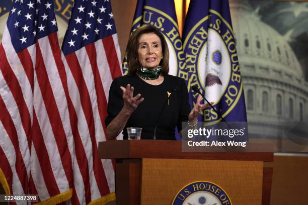 Speaker of the House Rep. Nancy Pelosi speaks during a weekly news conference at the U.S. Capitol May 14, 2020 in Washington, DC. Speaker Pelosi held...