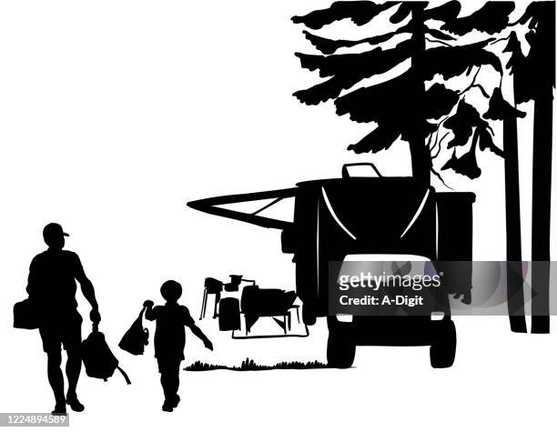 camping with dad silhouette - clip art family stock illustrations