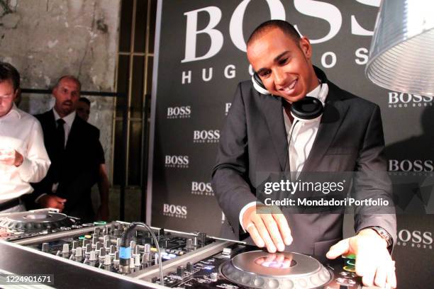 British race car driver Lewis Hamilton during a private event at the Hugo Boss Flagship Store. Milan , September 8th, 2010