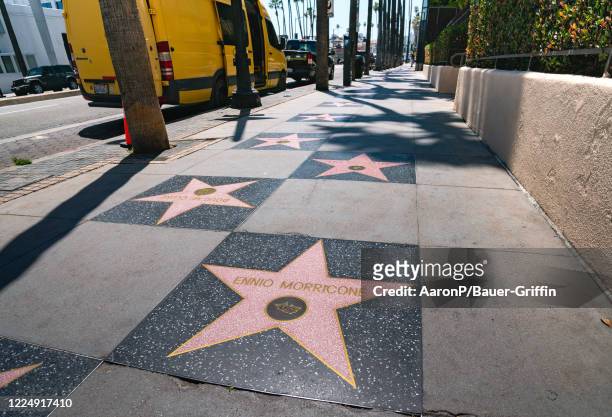 Ennio Morricone's star for achievement in Live Performance on the Hollywood Walk of Fame after the announcement of his death on July 06, 2020 in Los...