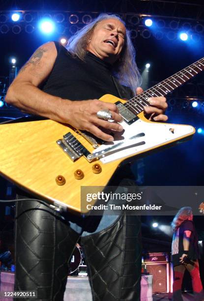 Rickey Medlocke of Lynyrd Skynyrd performs at Shoreline Amphitheatre on August 3, 2002 in Mountain View, California.