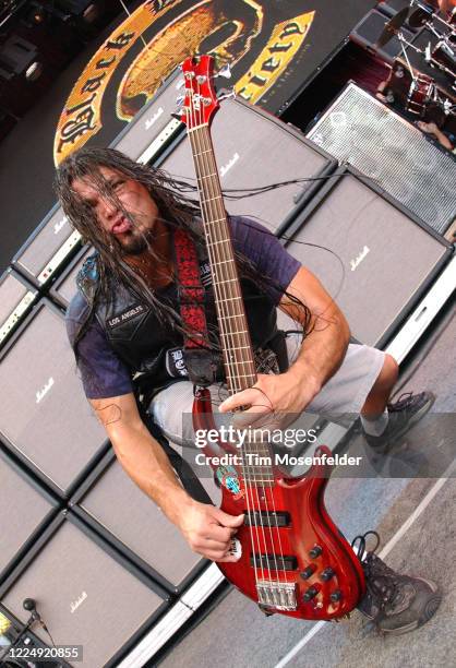 Robert Trujillo of Black Label Society performs during Ozzfest 2001 at Shoreline Amphitheatre on August 25, 2002 in Mountain View, California.