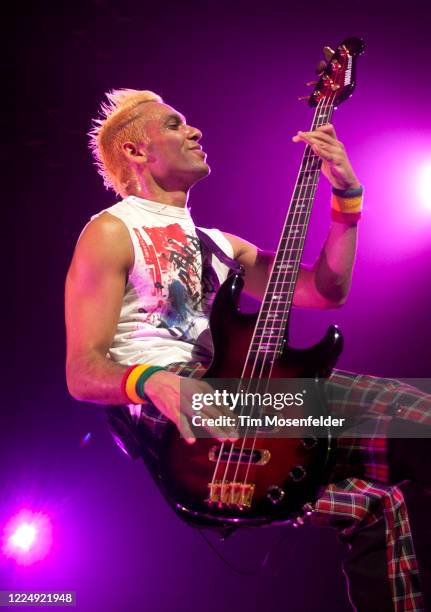 Tony Kanal of No Doubt performs at the San Jose State Event Center on March 25, 2002 in San Jose, California.