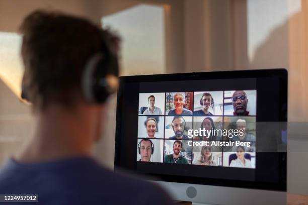 video call from home during lockdown - telecommuting stock pictures, royalty-free photos & images
