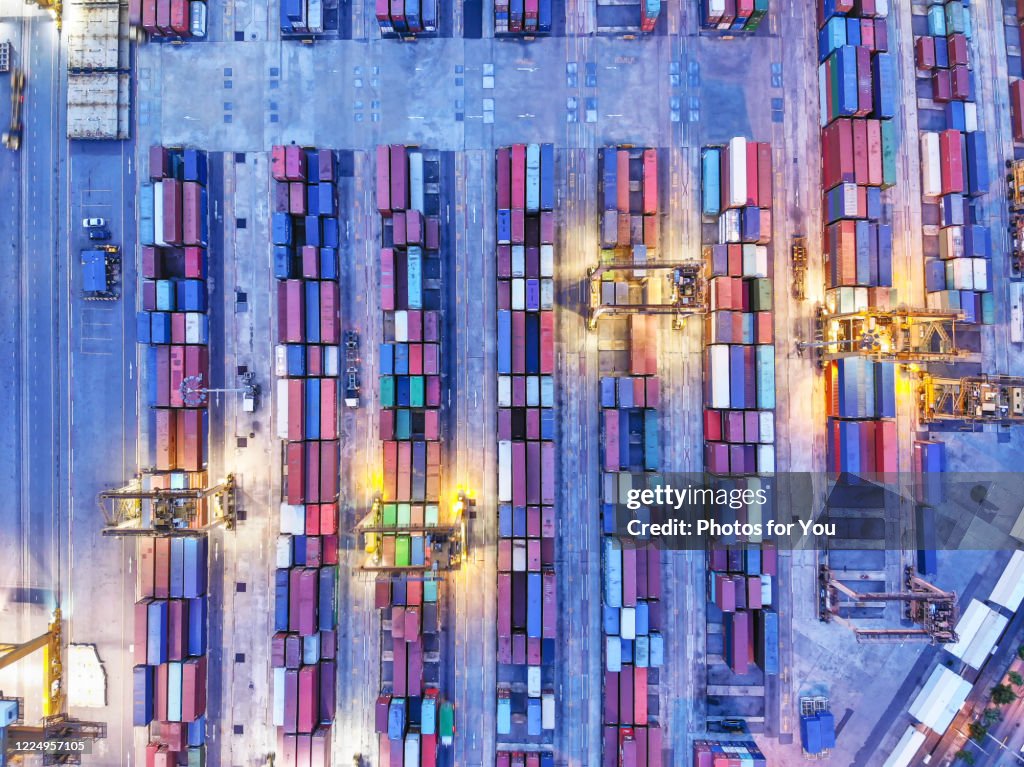 Container Upper View Aerial View Containers That Are Lined Up To Be Loaded Onto The Ship ...