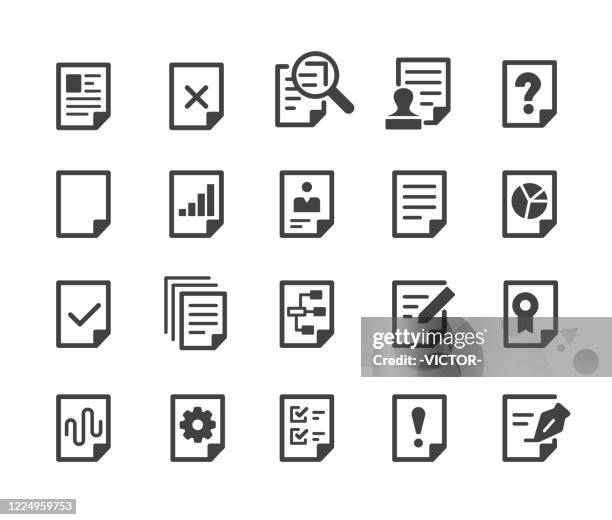 illustrazioni stock, clip art, cartoni animati e icone di tendenza di icone documento - serie classica - paperboard