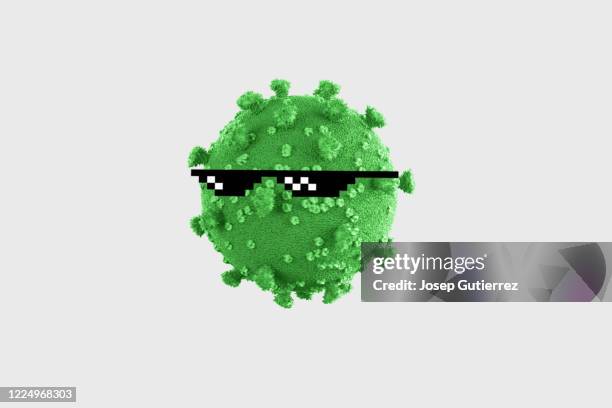 covid-19 thug life concept. sunglasses on 3d rendering virus - meme icon stock pictures, royalty-free photos & images