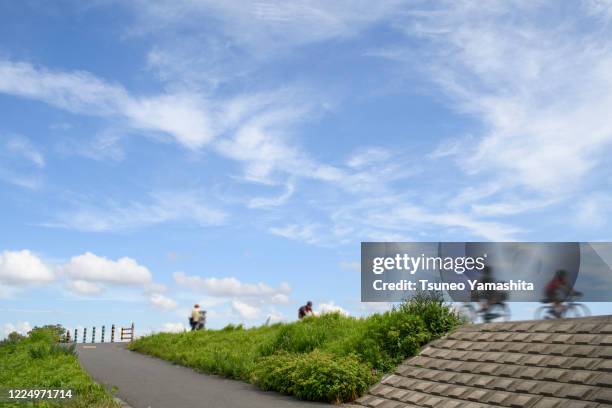 the banks of the tama river - levee stock pictures, royalty-free photos & images